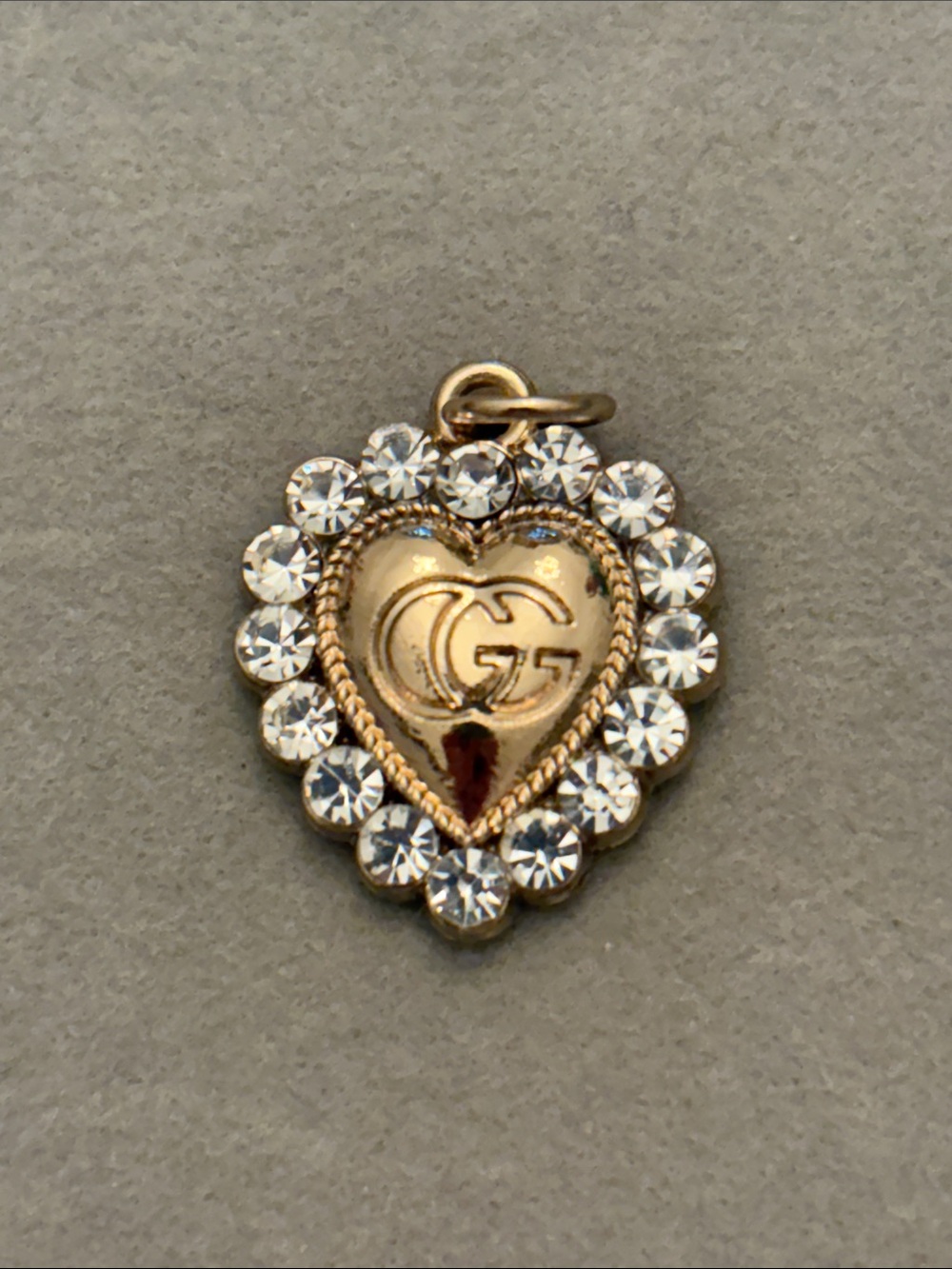 Gold Heart Charm Pendant with Crystal Border